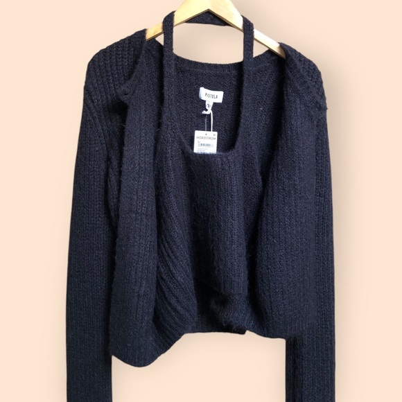 Pistola NWT Emilie Halter Cardigan Sweater Set Black Midnight Knit Alpaca Large - Picture 6 of 16